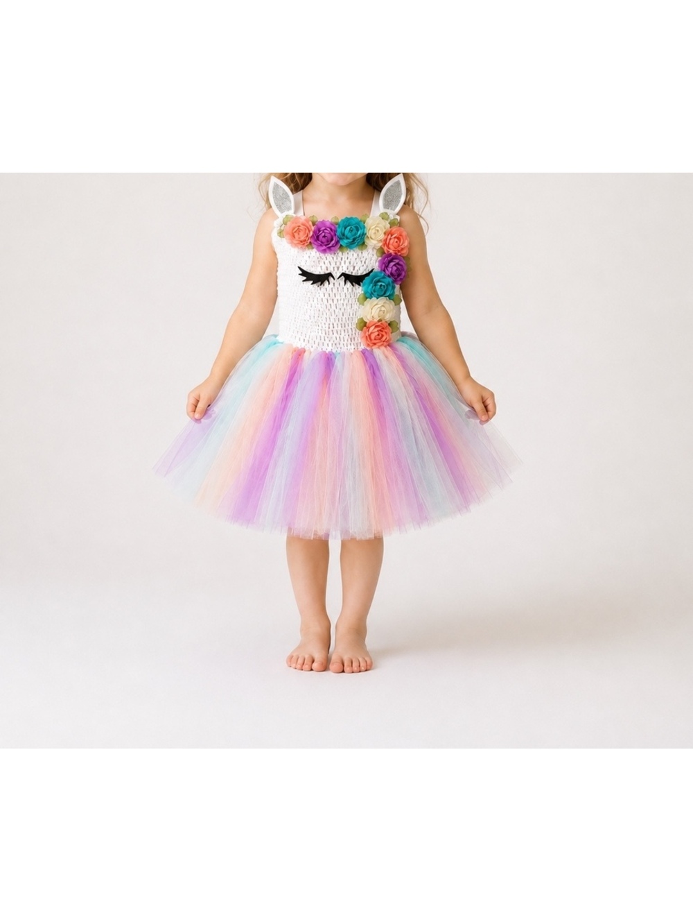 Girls Unicorn Tutu Dress Pastel Floral Costume